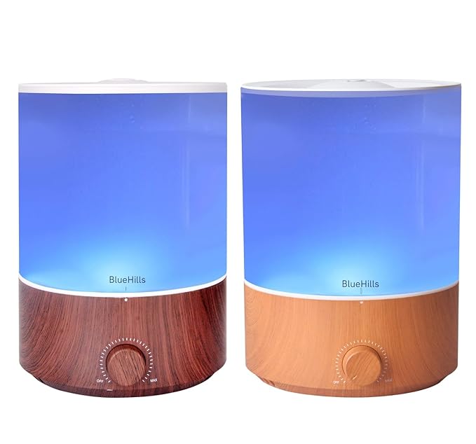 BlueHills Large Essential Oils Diffusers for Large Rooms Set of 2 4000ML Capacity Models Adjustable Cool Mist Output Options – Value Pack of Dark Wood Grain and Wood Grain.