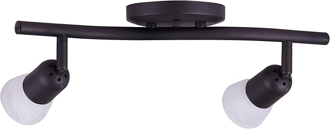Canarm James 2-Light Track Lighting, Oil Rubbed Bronze Finish, Adjustable Alabaster Glass Shades, 15" Wide Industrial Ceiling Spotlight for Kitchen, Living Room, Hallway