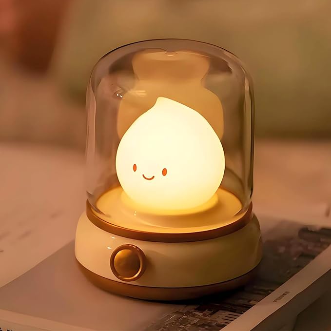 Flameless Silicone Night Light for Kids Toddler, Rechargeable Touch Dimmable Amber Lamp, Retro Kerosene Lamp with Timer, Cute Chibi Gift for Teen Girls Bedroom (Yellow)