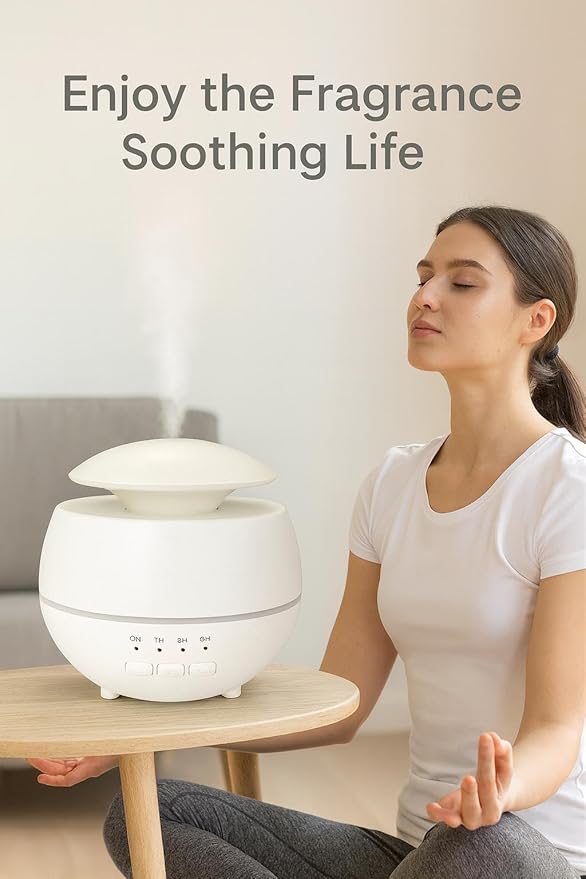 2-in-1 Air Humidifier & Aroma Diffuser Home Fragrance Room Decor Essential Oil Diffuser Humidifiers for Bedroom LED Light Color Changing Car Air Freshener (White-1)