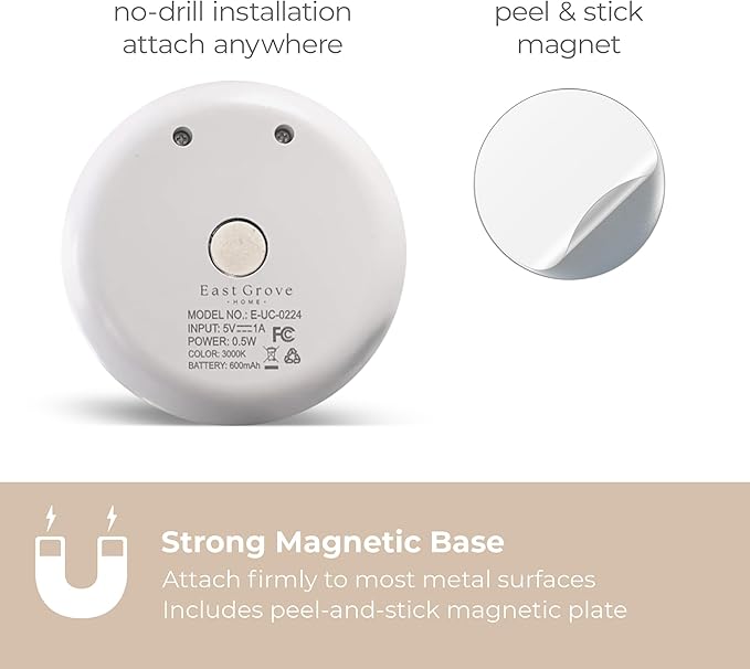 Magnetix 3in Re-Chargeable LED Under Cabinet Motion Sensor Puck Light with Magnetic Mounting Clips, Dimmable and 3000K CCT in White (Pack of 2) for Kitchens, Closets, and Stairs