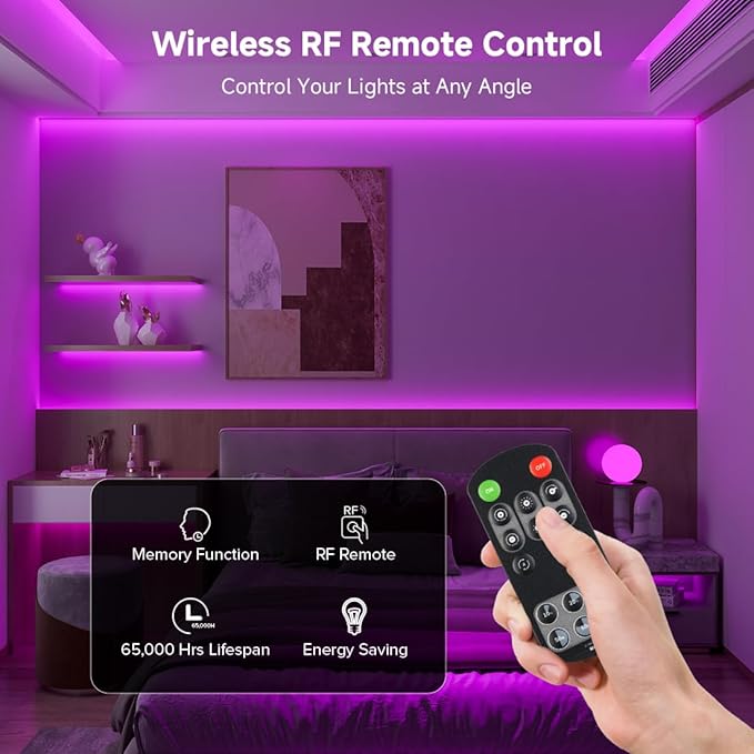 BTF-LIGHTING COB LED Strip Light 12V 16.4FT UL Listed, Purple Color Dimmable High Density Flexible Tape Light with RF Remote & ETL Power Adapter, Ultra Bright for Bedroom Kitchen Home Indoor Lighting