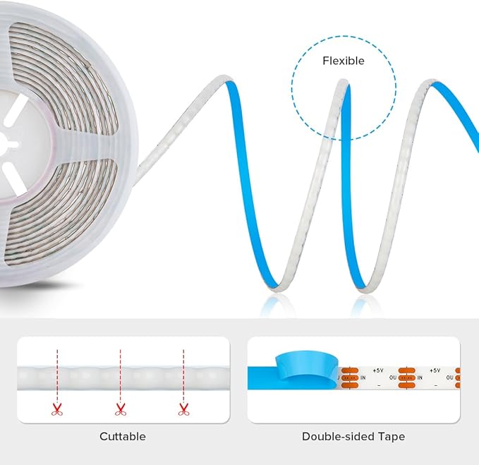 BTF-LIGHTING FCOB COB XGB1338(WS2812B) Individually Addressable IC RGB 160LED/m 640IC LED Strip DC5V 13.1FT 5mm Width Dream Chasing Color High Density Uniform Light(NO Adapter or Controller)