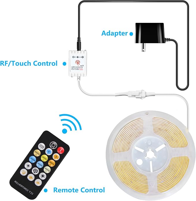 dalattin COB LED Strip Lights,16.4ft LED Lights, 608 LEDs/m High Density Flexible 24V Flexible Tape Light with Remote & Touch Control,Dimmable 2700K-6500K for Living Room, Bedroom, Kitchen Lighting