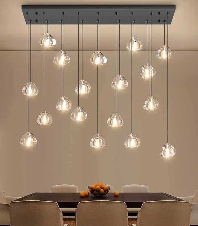 W35 x D11.8 x H118 Rectangular Chandelier Bubble Crystal Balls Glam Chandeliers Dimmable Light High Ceiling Pendants Light Fixtures Adjustable Long Lights Black