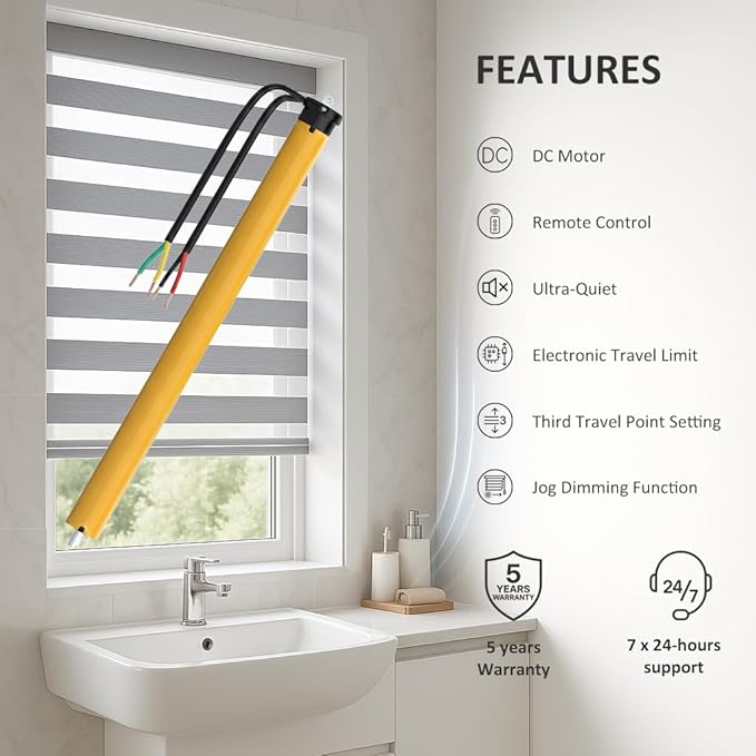 DC12V Dry Contact Motorized Roller Shade Motor Kit, 35mm Quiet Electric Blind Motor, RF Remote Automation Heavy Duty Motorize Persiana Existing Shades (6.0 N.m for Φ40mm (1.57") Octagonal Tube)