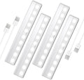4 Pack Motion Sensor Closet Lights, 10 LED Stick-on Anywhere Magnetic Portable Wireless LED Under Cabinet Lights, Rechargeable Battery Night Light Bar for Closet Kitchen Hallway Stair(Daylight White)
