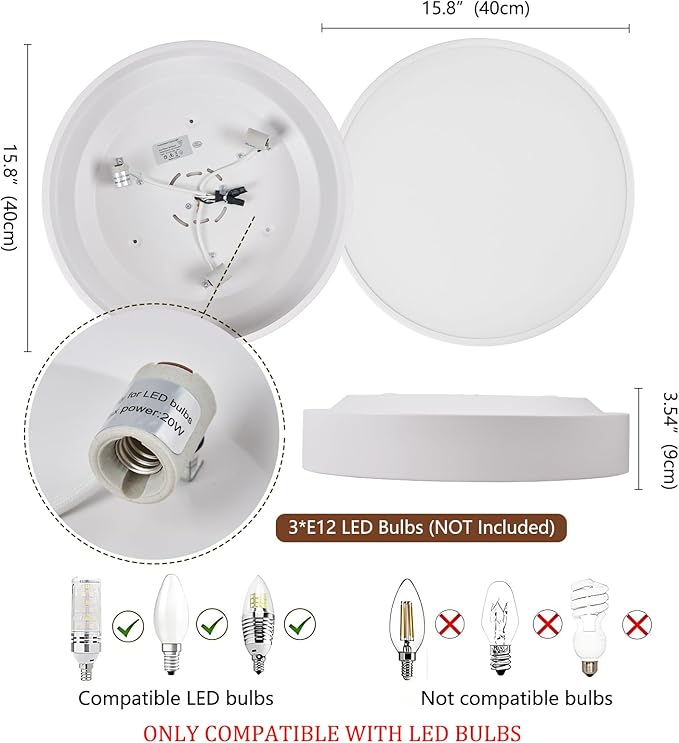 Modern White Flush Mount Ceiling Light, 3-Lights Round Ceiling Light, Minimalistic Ceiling Lamp Acrylic Shade Lighting Fixture for Bedroom Laundry Room Bathroom Hallway(15.8 Inch)