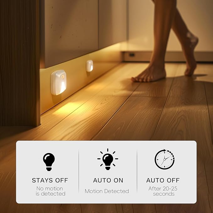 10-Pack Stick-on Motion Sensor Lights, Warm White LED Night Light, Stick-Anywhere Stair Lights, Closet Light, Battery Operated Wall Light for Kitchen, Hallway, Bedroom, Bathroom, Stairs