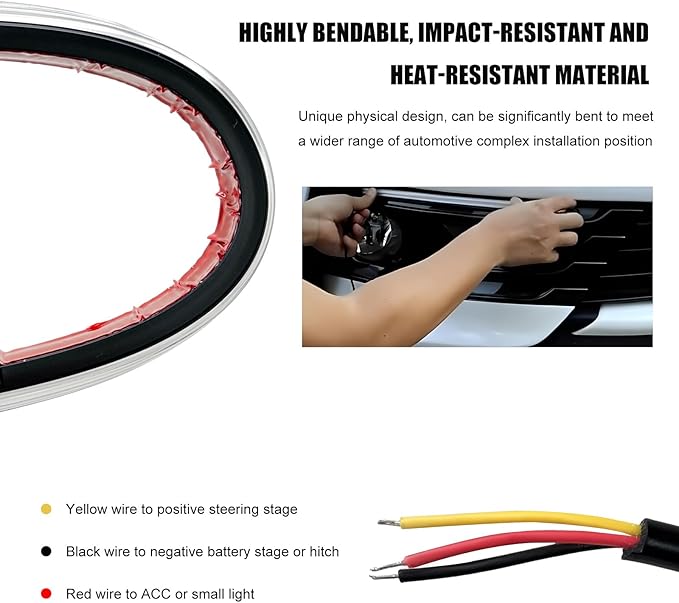 2 PCS Exterior Car LED Lights, 9.5 Inches Flexible LED Daytime Running Light Strip, Waterproof 12V Headlight Sequential Flowing Turn Signal for SUV Truck RV, Car Accessories