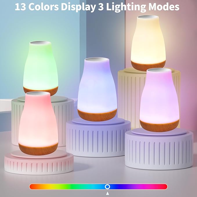 2 Pack Touch Night Light,13 RGB Colors & 5 Brightness, USB Rechargeable Desk Lamp, Night Light for Bedroom/Nursery/Bathroom/Hallway/Outdoor/Living Room