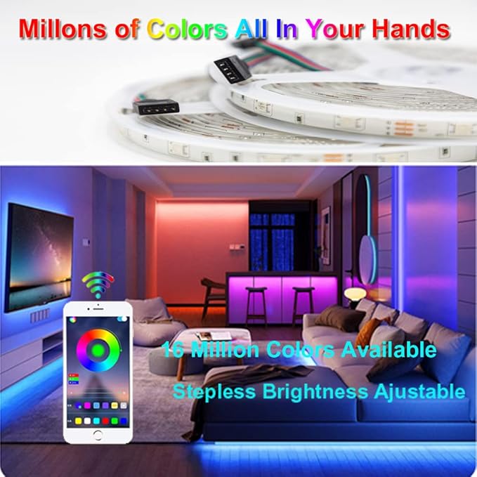 KUMQUAT LED Strip Lights 32.8ft RGB LED Light Strip Music Sync Color Changing LED Tape Bluetooth Flexible Strip Light for Home Kitchen Bedroom TV Bar Party
