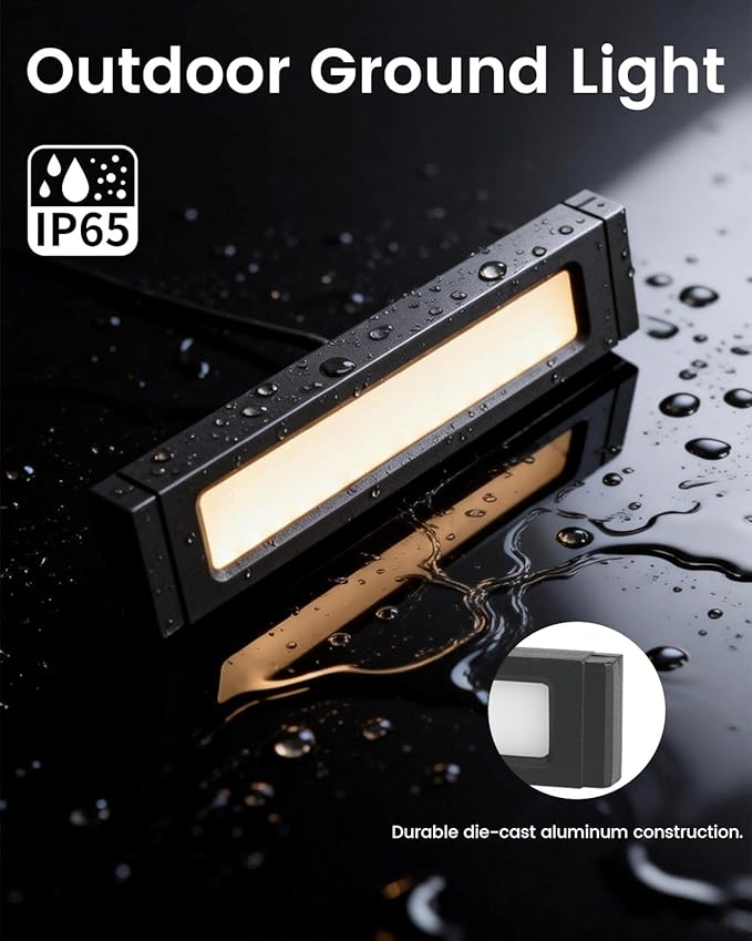 Low Voltage LED Step Lights (6.5×0.67×1.44 in) - 1.2W Die-Cast Aluminum Stair Lighting with Patent Connector, Wet Location Safe Outdoor Steps 1-Pack