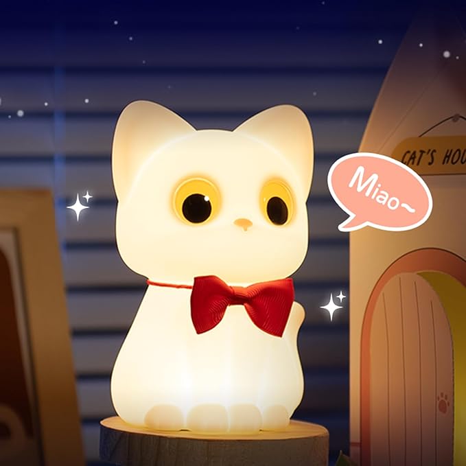 AVEKI Cat Night Light for Kids, Cute Squishy Silicone Cats Lamp for Baby Toddler Newborn Nursery, Dimmable Touch Night Light for Kids Room, Rechargeable Small Bedside Lamp Gifts for Girls (Cat)