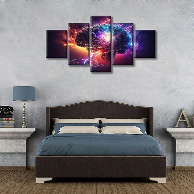Wall Decor Neuronal Impulses Canvas Wall Art Brain Power Lightning Modern Artwork for Office Abstract Brain Picture Print on Canvas Framed Ready to Hang for Living Bedroom, (60"Wx32"H)
