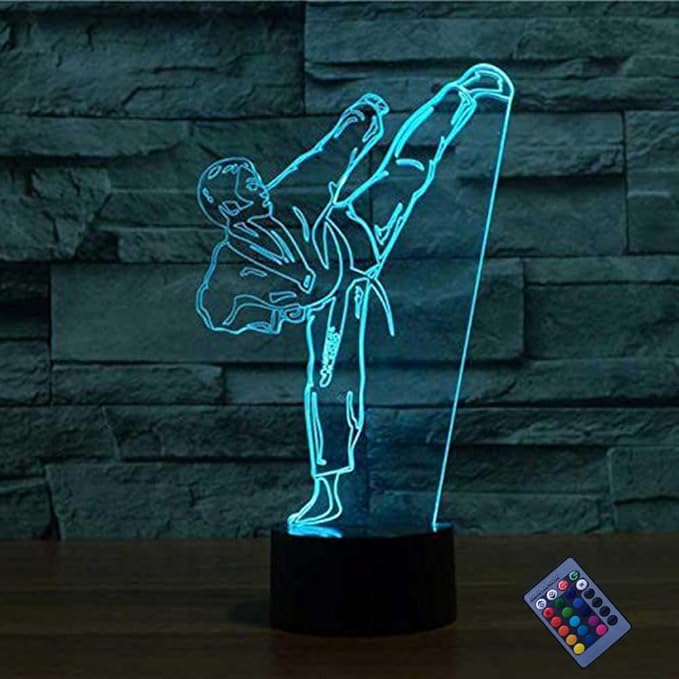 Creative 3D Taekwondo Night Light 16 Colors Changing USB Power Remote Control Touch Switch Decor Lamp Optical Illusion LED Table Desk Lamp