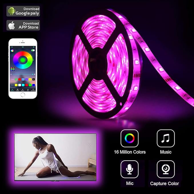 L8star LED Strip Lights, 5M/16.4ft Flexible Strip Light SMD 5050 RGB with Bluetooth Controller Changing Tape Lights kit with LED Sync to Music for TV,Bedroom,Kitchen Under Counter, Under Bed Lighting