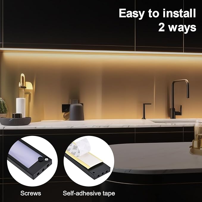 3pack 12inch Dimmable LED Under Cabinet Light Kit, 2700K to 6000K Smart LED Under Counter Lighting Fixture, Compatible with Alexa, Google Assistant, for Kitchen, Pantry, Shelf (Black)