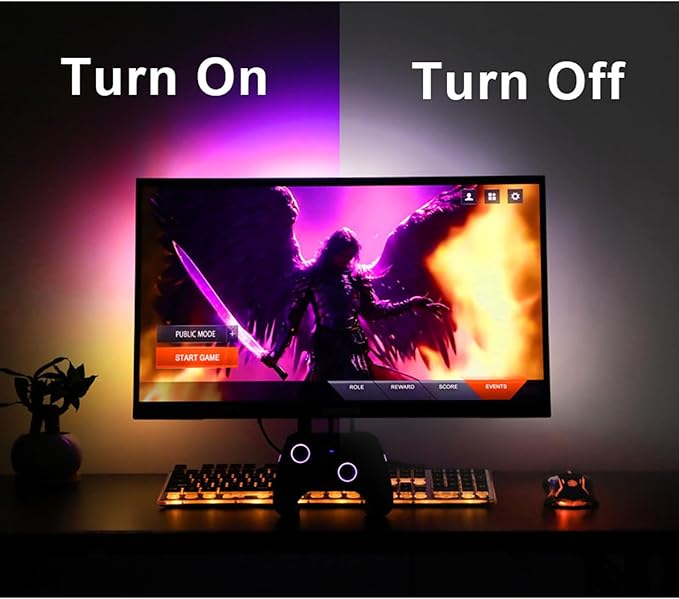Gaming Lighting Sync Backlight 16 Million Color USB Powered RGB IC LED Strip for Gaming Room Decor, Smart LED Lights for Monitors With Color (for 27" PC)