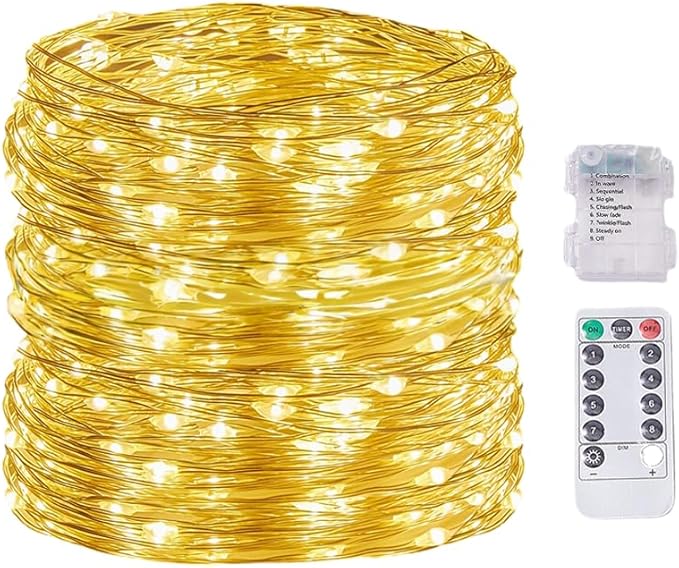 LED Fairy Lights Battery Operated String Lights Waterproof Silver Wire Firefly Lights for DIY Crafts Wedding Indoor Outdoor Christmas Patio Garden Decoration (Warm White, 66FT-200LEDS)