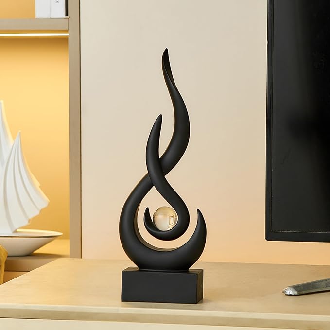 Black Flame Statue Decor for Living Room, 11.8″ H Modern Minimalist Sculptures Home Decorations for Dining Room, Abstract Art Sculpture for Shelf Coffee Table Centerpiece