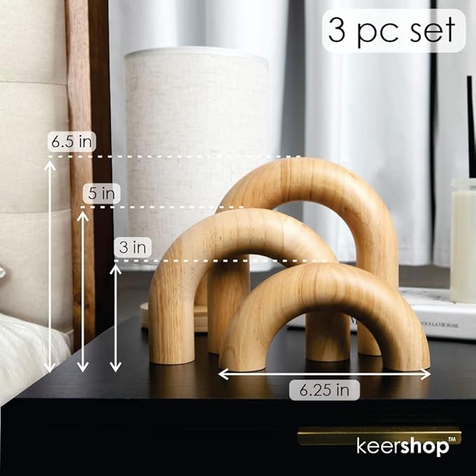 3-Piece Natural Arches Home Decor Set – Aesthetic Shelf Objects, Coffee Table, and Bookshelf Accent, Japandi Modern and Boho Living Room or Entryway Table Decorative Objects