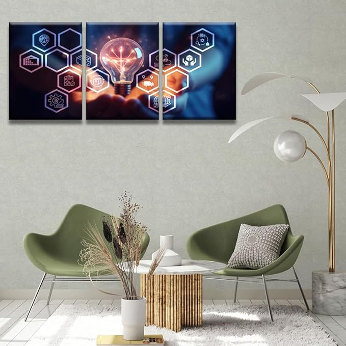 LSIUHWUWI Modern Wall Art 3 Panel AI Logistic Management Concept Picture Prints on Canvas for Living Room Computer Room,Office Wall Decoration, Framed Ready to Hang 12x16inchx3