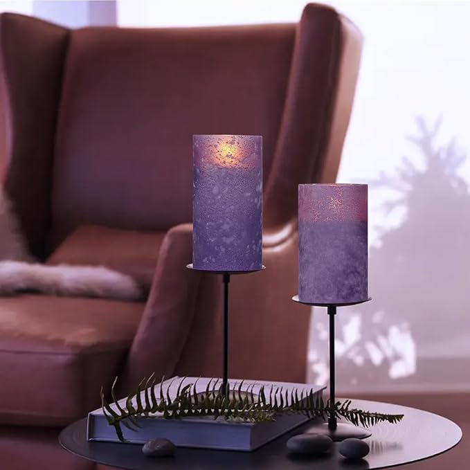 ANGELLOONG Purple LED Candles for Home Decor, Glass Flameless Candles with Remote, Set of 3 Battery Operated Pillar Candle for Fall Halloween Decoration