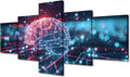 5 Panel Artificial Intelligence Concept with Human Brain Canvas Wall Art for Living Room Digital Brain Wall Decor Hanging AI Picture for Decoration Wall Modern Art Poster and Prints Wall Art 50"Wx24"H