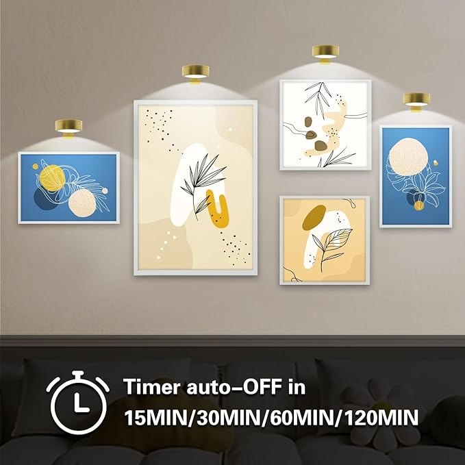Battery Picture Light 3Pack Gold,Wireless Painting Light with Remote,3 Lighting&Dimmable,Wall Art for Painting Accent Light &Timer for Pictures Frames Gallery Potrait Magnetic