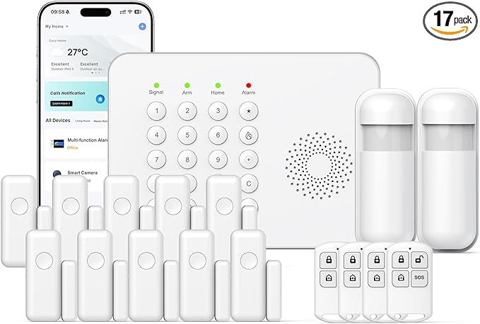 Wireless Home Security System WiFi/4G Home Alarm System with Phone APP Alert | Voice Control | No Subscription Fees | 24/7 Monitoring | Alexa Compatible