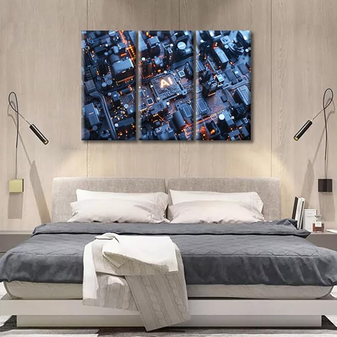 Digital Intelligence Hub Canvas Wall Art for Living Room Home Decor AI Advanced Circuitry Posters Prints on Canvas Wall Decor for Bedroom Bathroom Office Framed Ready to Hang (36"Wx24"H)