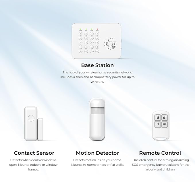 Wireless Home Security System WiFi/4G Home Alarm System with Phone APP Alert | Voice Control | No Subscription Fees | 24/7 Monitoring | Alexa Compatible