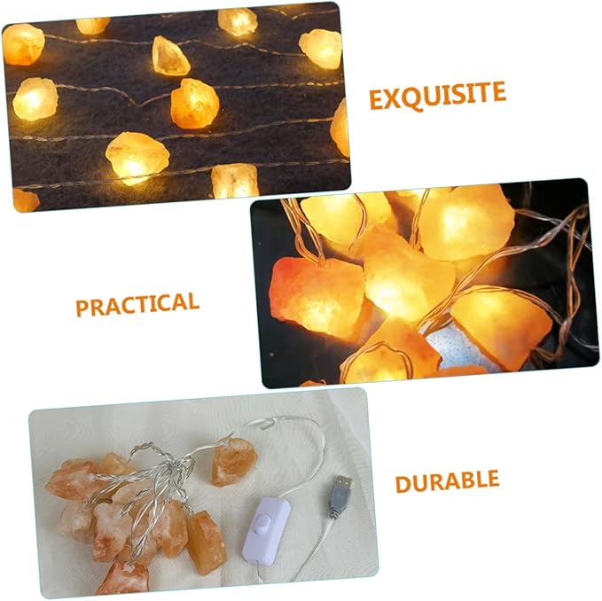 HOMSFOU 1set Himalayan Salt String Light Night Lamp USB Powered Decorative Led Beads for Home Office Yoga Relaxation Creates Calming Atmosphere