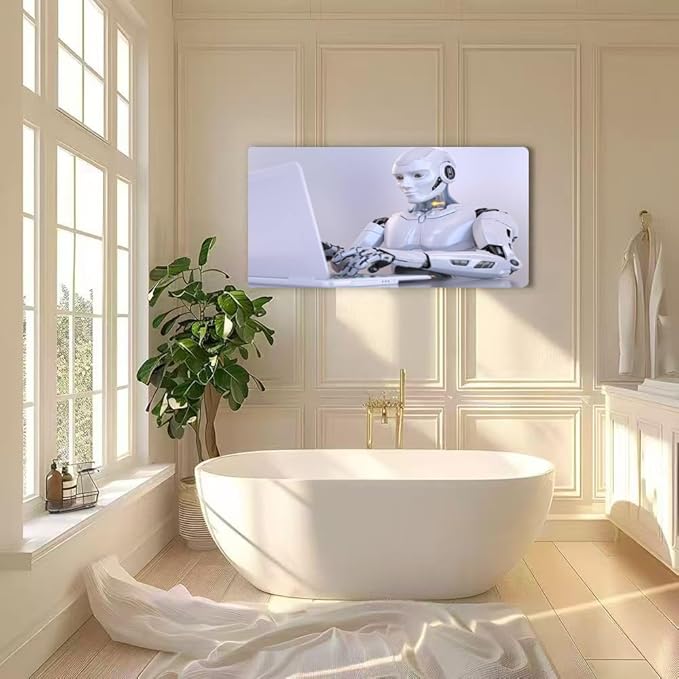 Wibinuki Wall Art Wall Decor Wall Paintings Robot working laptop for Living Room Bedroom Bathroom Home Decor Can Be Hung Directly 20"x 40"
