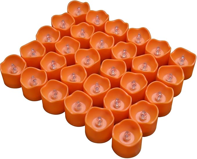 Topstone Halloween Orange Led Tealight with 4/6/8 H Timer,Remote Control Flameless Candle,Battery Powered Fake Candles,Electric Votive Candle,Pack of 12