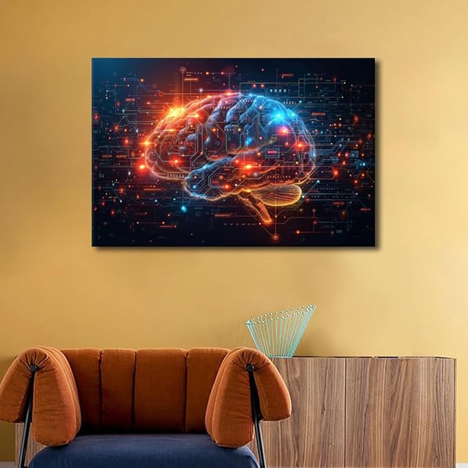 Bedroom Wall Art Artificial Intelligence Canvas Wall Art for Living Room Futuristic Technology House Decor Neural Networks Art Wall for Home AI Poster and Prints Artwork Home Decor 24"Wx36"Hx1 Panel