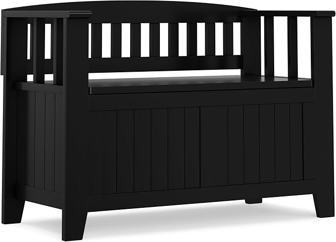 SIMPLIHOME Acadian Solid Wood 36 inch Wide Small Storage Bench and 36 inch Wide Storage Cabinet in Black for the Living Room, Entryway, and Family Room, Transitional Style
