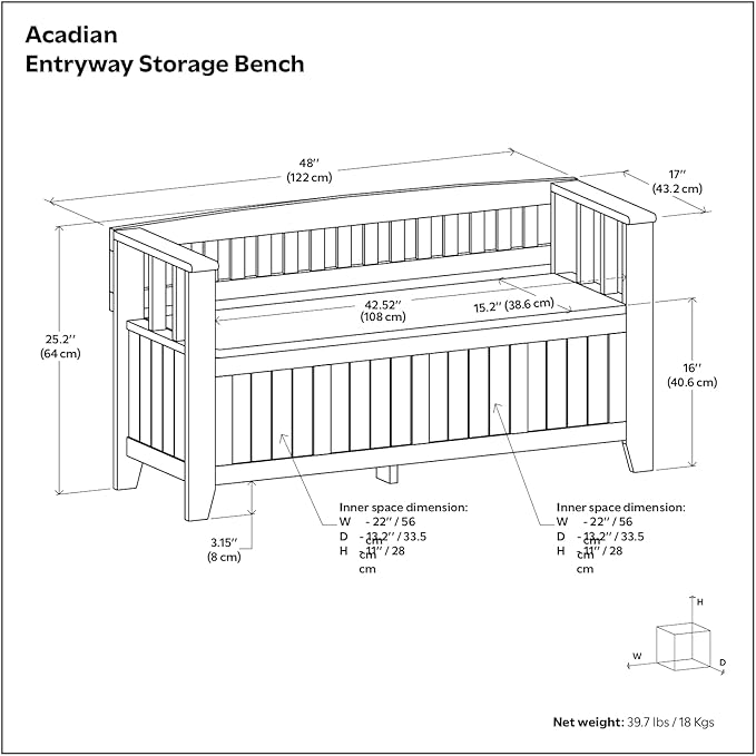 SIMPLIHOME Acadian Solid Wood 48 inch Wide Storage Bench that Seats 2 and 36 inch Wide Storage Cabinet in Distressed Coastal Blue for the Living Room, Entryway, and Family Room, Transitional Style