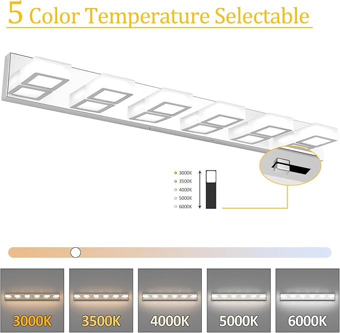 Ralbay Modern Chrome Bathroom Vanity Lights 5 Color Temperature Dimmable Acrylic Modern LED Bathroom Vanity Lighting Fixtures Chrome 40.4inch