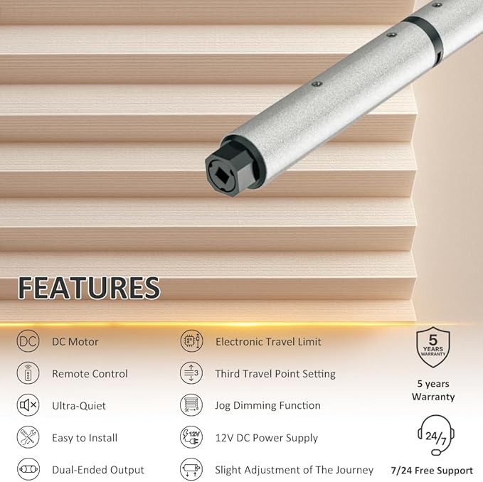 Motorized Roller Shade Motor Kit, 24mm DC 12V Electric Blind Motor for Cellular Roman Shades, Ultra-Quiet Remote Control Automation, Dual Output for Wood & Aluminum Blinds (0.8N.m for 34rpm/min)