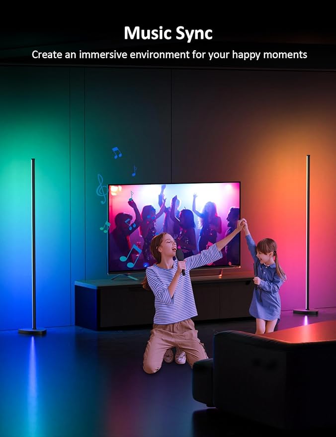MIHEAL RGB Corner Floor Lamp, 57.5" Color Changing LED Corner Lamp with APP Control, Modern Standing Lamp with Music Sync and 16 Million DIY Colors, Heavy Base for Bedroom Living Room Gaming Room