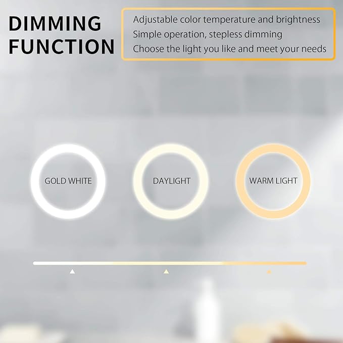 LED Bathroom Mirror Light Vanity Dimmer Anti Fog Makeup 3000K High Lumen CRI90 Warm White Lights Dimmable Memory Touch Button IP57 Waterproof Square Round