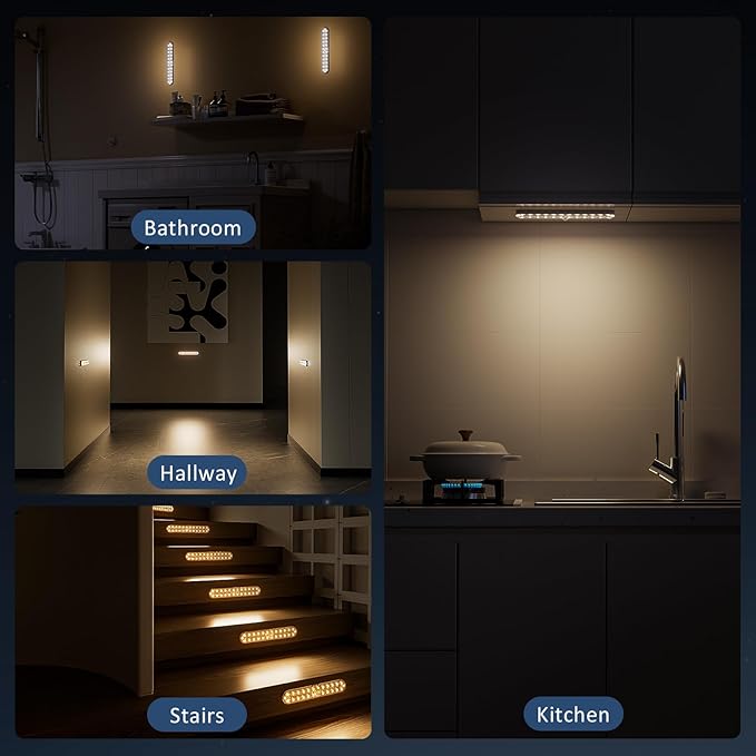 Under Cabinet Lighting Motion Sensor, Rechargeable Closet Lights Battery Operated, Wireless Dimmable LED Light Bars for Kitchen, Stairs, Pantry