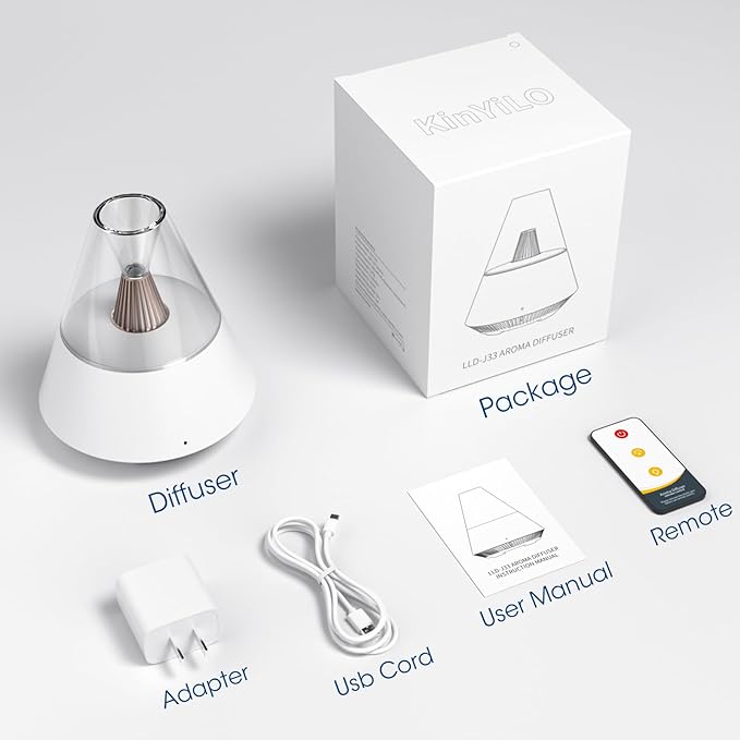 Ultrasonic Essential Oil Diffuser, 150ML Modern Aromatherapy Diffuser with Candle Light, 2 Mist Mode, Remote Control, Auto-Off, Small Cool Mist Humidifier for Home Bedroom Office Yoga, White