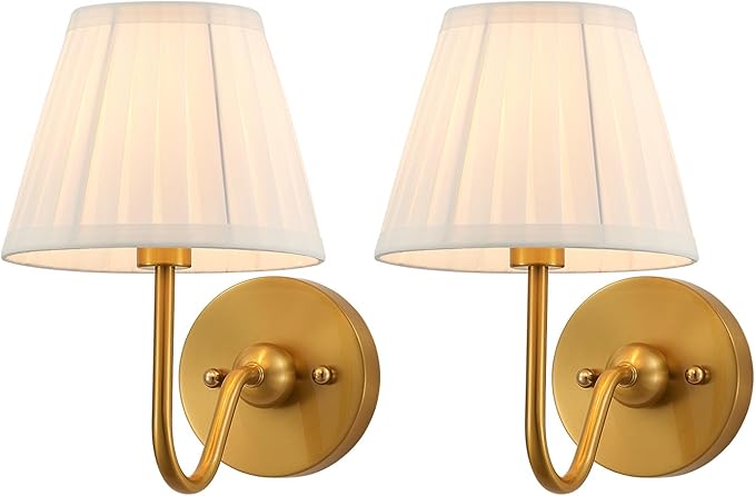 Set of Two Modern Wall Sconces Brass Frabic Wall Lights Contemporary Classic Wall Lamp for Bedside Hallway Vanity Stairway Fireplace Living Room, UL Listed