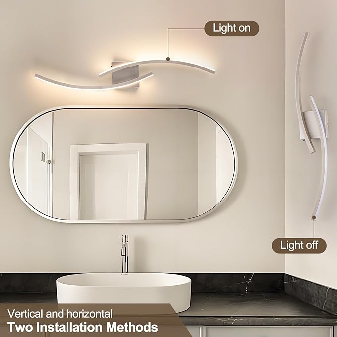 Hardwired 3000~6000K Modern Wall Sconce, 31.5IN Silver LED Wall Light Fixtures Brushed Nickel Wall Lights for Bedroom, Living Room, Hallway and Bedside Wall Lamp