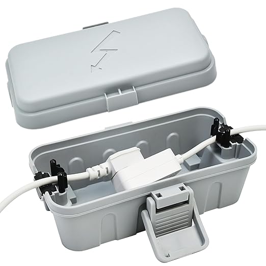 Hrensaw Small Weatherproof Electrical Connection Box(Inner 5.5 x 3 x 2.2inch),Outdoor Electrical Box,Waterproof Extension Cord Covers for Plug, Extension Cables, Holiday Lights,Grey