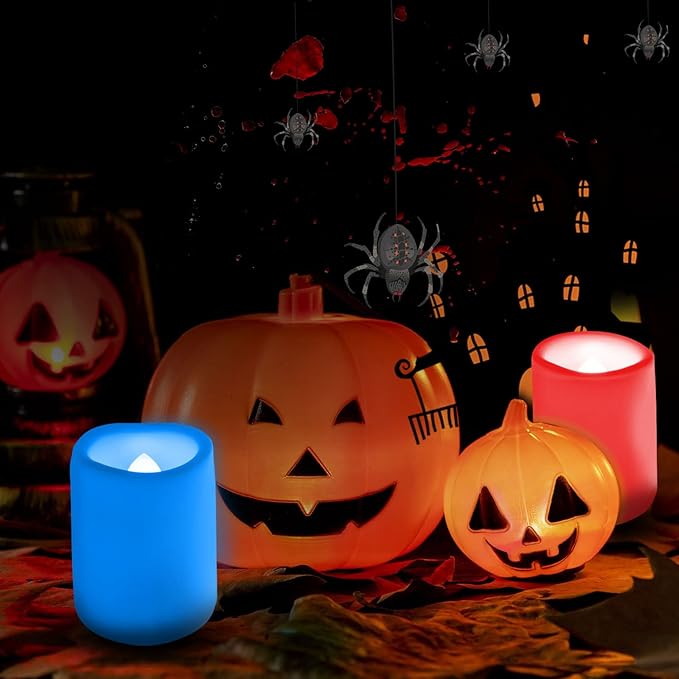 12PCS Colored Flameless Flickering Remote Control Led Votive Tea Light Timer Candles/Color Changing Battery Operated LED Tealight Fake Candle for Outdoor Halloween Pumpkin Light Christmas Decorations