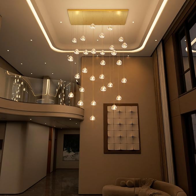 W47.2 x D15.7 x H157 Glam Chandelier Rectangular Chandeliers Bubble Crystal Pendants Light Fixture Dimmable High Ceiling Large Light Antique Gold